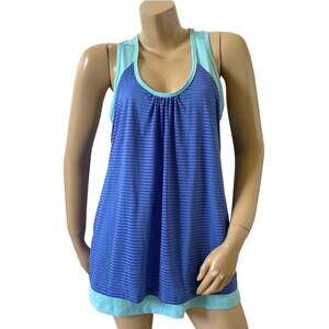 Marika Tek Tank Top Womens XXL Blue Aqua Layered Racerback Striped Activewear